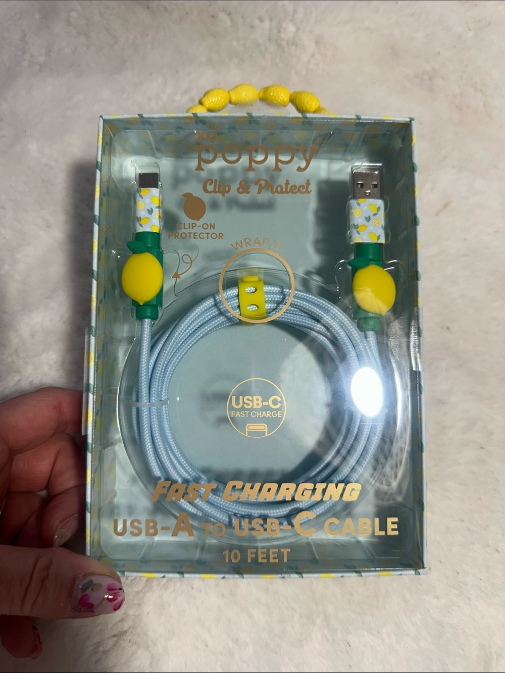 Xo poppy fast Charger USB-A to USB-C lemon cable
